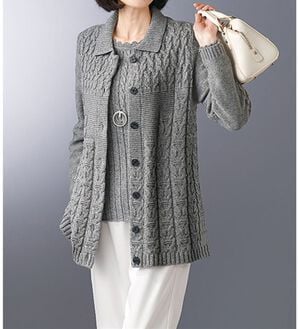 BELLUNA（ベルーナ）の「杢調編地変化ニットジャケットアンサンブル（ニットカーディガン）」｜杢グレー