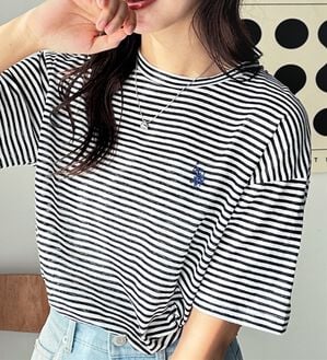 GeeRA（ジーラ）の「【Ｕ．Ｓ．　ＰＯＬＯ　ＡＳＳＮ．】スラブシアーTシャツ（Tシャツ）」｜白黒ボーダー