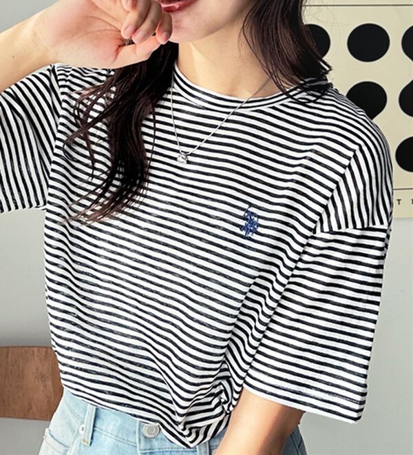 GeeRA（ジーラ）の「【Ｕ．Ｓ．　ＰＯＬＯ　ＡＳＳＮ．】スラブシアーTシャツ（Tシャツ）」｜白黒ボーダー