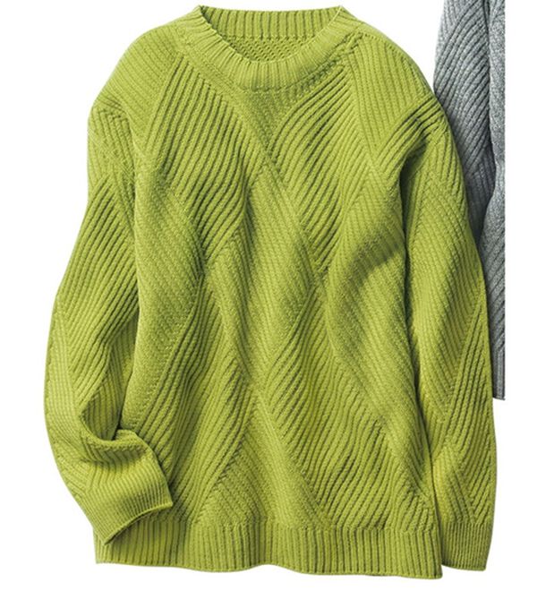 BELLUNA（ベルーナ）の「日本製＜ホールガーメント＞編地切替プルオーバー（チュニック）」｜アップルグリーン