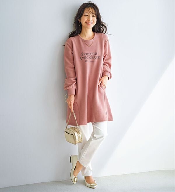 BELLUNA（ベルーナ）の「【快適Ｌａｂ．】裏起毛ジャカード素材ロゴワンピース（カットソーワンピース）」｜詳細画像