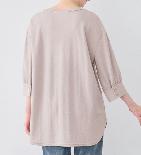 alotta（アロッタ）の「【接触冷感】６分袖衿フェイク裾ラウンドチュニック（チュニック）」｜詳細画像