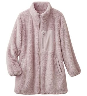 「ふわふわフリースジャケット（パジャマ・ルームウェア）」｜グレイッシュピンク