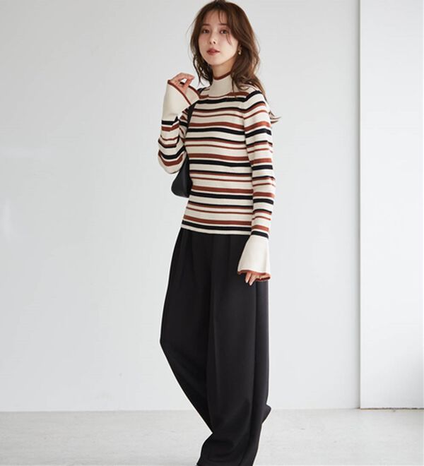 RANAN（ラナン）の「配色使いフレアー袖プチハイネックリブニット（ニット・セーター）」｜詳細画像