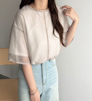 GeeRA（ジーラ）の「オーガンジーレイヤードＴシャツ（カットソー）」｜グレージュ系