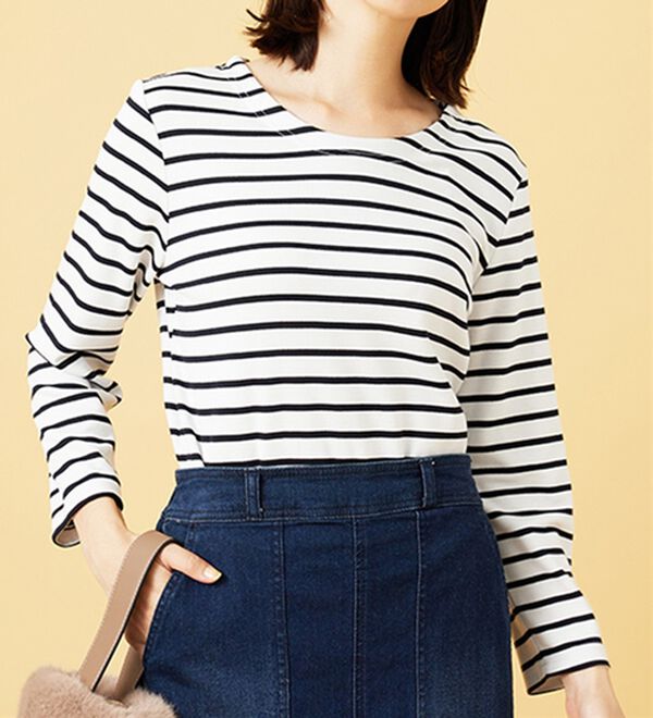 BELLUNA（ベルーナ）の「柔らかポンチ素材ボーダープルオーバー（カットソー）」｜詳細画像