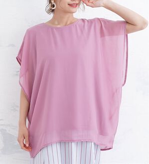 A HAPPY MARILYN（アハッピーマリリン）の「【麗シルエット】綿１００％ 二の腕周りをひらっと隠す シフォン重ね ブラウス（ブラウス）」｜ローズ