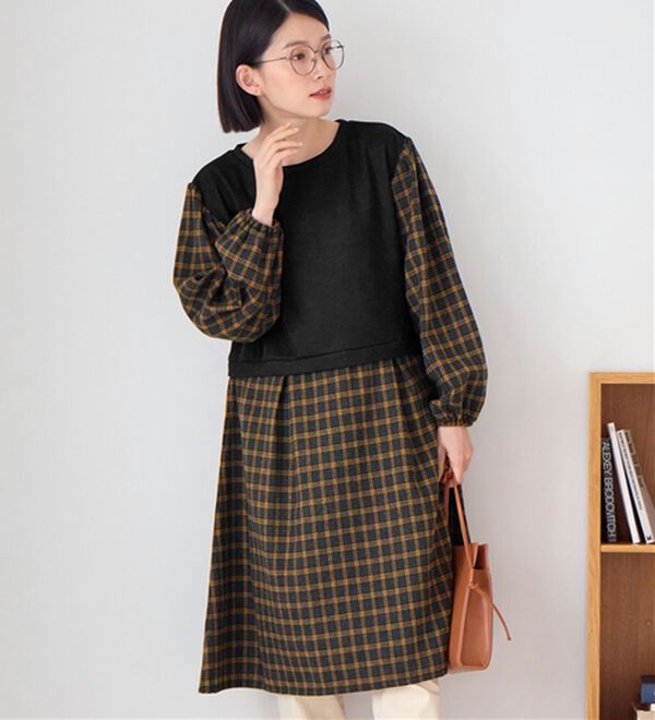 Viola e Viola（ヴィオラ エ ヴィオラ）の「時短コーデ楽ちんドッキングワンピース（ドッキングワンピース）」｜ブラックチェック