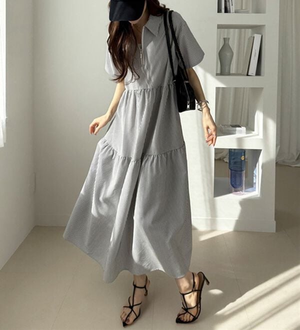 GeeRA（ジーラ）の「サッカーティアードハーフジップワンピース（その他ワンピース）」｜詳細画像