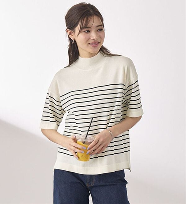 BELLUNA（ベルーナ）の「【選べるデザイン】Ｔシャツが苦手な方に！ひんやり綿混ニットＴ（ニット・セーター）」｜詳細画像