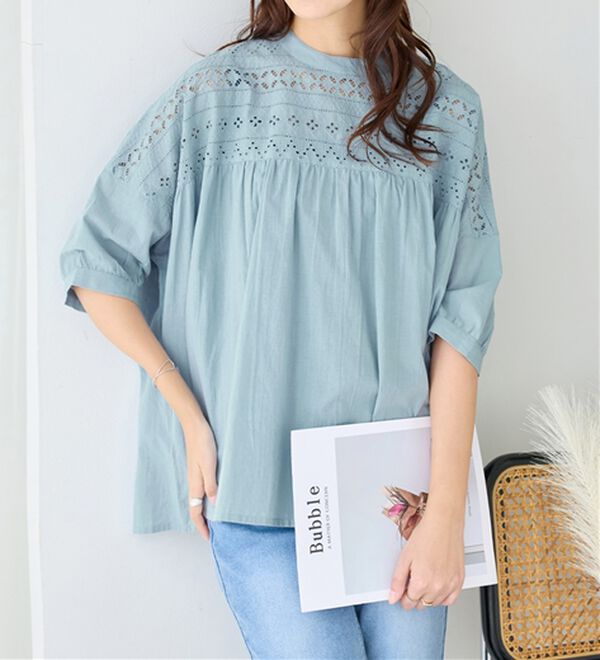 Viola e Viola（ヴィオラ エ ヴィオラ）の「【インド綿】フロントヨーク刺繍ブラウス（ブラウス）」｜詳細画像