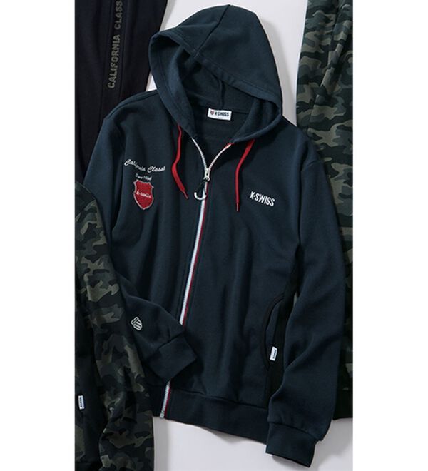 「＜ケー・スイス＞差がつく着こなし！裏起毛リラックスパーカー（メンズパーカー）」｜ネイビー