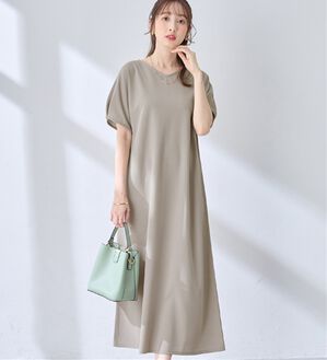 alotta（アロッタ）の「【接触冷感】袖タックゆるワンピース（カットソーワンピース）」｜グレージュ