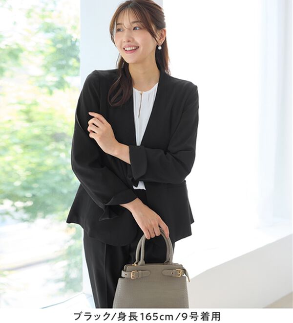 alotta（アロッタ）の「【２点セット】洗える！多機能ノーカラージャケットスーツ（パンツスーツ）」｜詳細画像