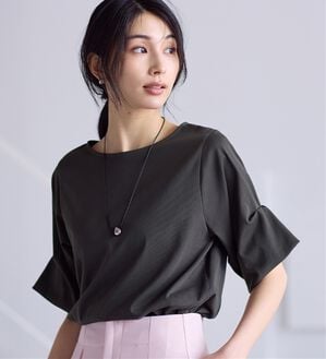 Viola e Viola（ヴィオラ エ ヴィオラ）の「ひんやり細見え！デザイン袖トップス（カットソー）」｜チャコール