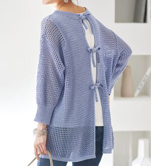 BELLUNA（ベルーナ）の「前後で着れる！ラメ入り透かし編リボンデザインニット（ニット・セーター）」｜詳細画像