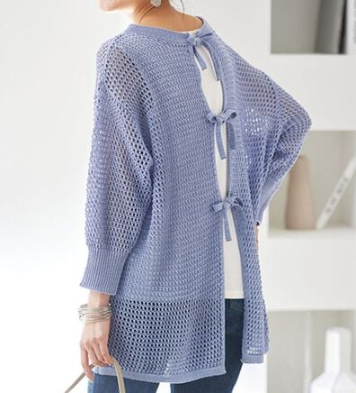 BELLUNA（ベルーナ）の「前後で着れる！ラメ入り透かし編リボンデザインニット（ニット・セーター）」