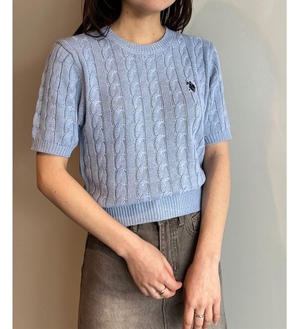 POLO ネイビー ケーブルニット 半袖セーター ポロラルフローレンケーブルニット半袖S ネイビー