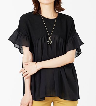 BELLUNA（ベルーナ）の「【Ｌａｇｒｉｌｕａ】異素材使いギャザーチュニック（カットソー）」