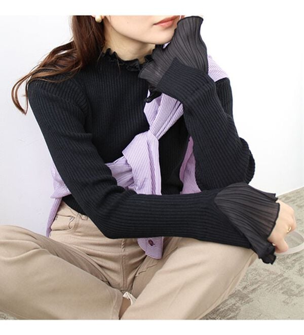 GeeRA（ジーラ）の「プリーツ付ハイネックリブニットトップス（ニット・セーター）」｜詳細画像