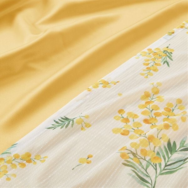 iellio（イエリオ）の「お買得カーテンセット（柄レース）＜４枚組・洗える・３級遮光・新生活・一人暮らし・引っ越し・模様替え・リーフ柄・ミモザ柄＞（ドレープカーテン）」｜詳細画像