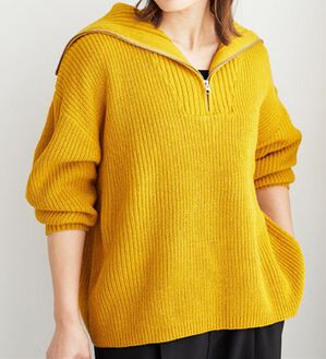 BELLUNA（ベルーナ）の「あぜ編ハーフジップニットプルオーバー（ニット・セーター）」｜イエロー