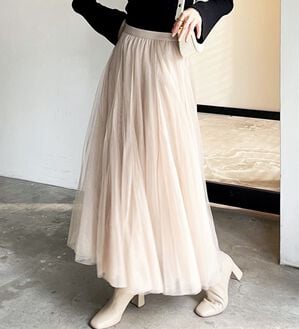 GeeRA（ジーラ）の「フレアーチュールロングスカート（ロングスカート）」｜ベージュ