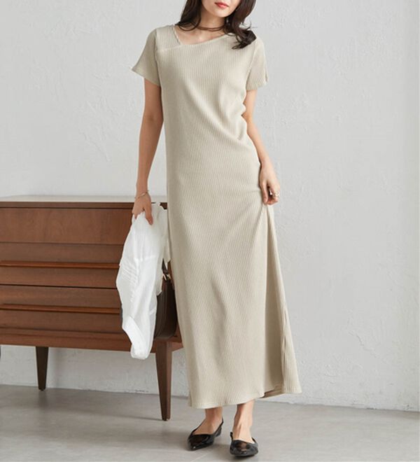 RANAN（ラナン）の「アシメネックハーフスリーブリブワンピース（その他ワンピース）」｜詳細画像