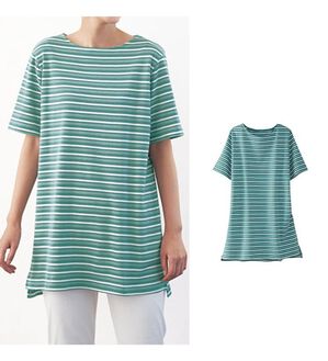 BELLUNA（ベルーナ）の「オーガニック超長綿１００％チュニック（チュニック）」｜セージ／白