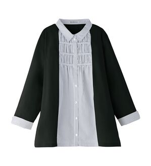 BELLUNA（ベルーナ）の「カーデフェイクストライプシャツ（チュニック）」｜黒