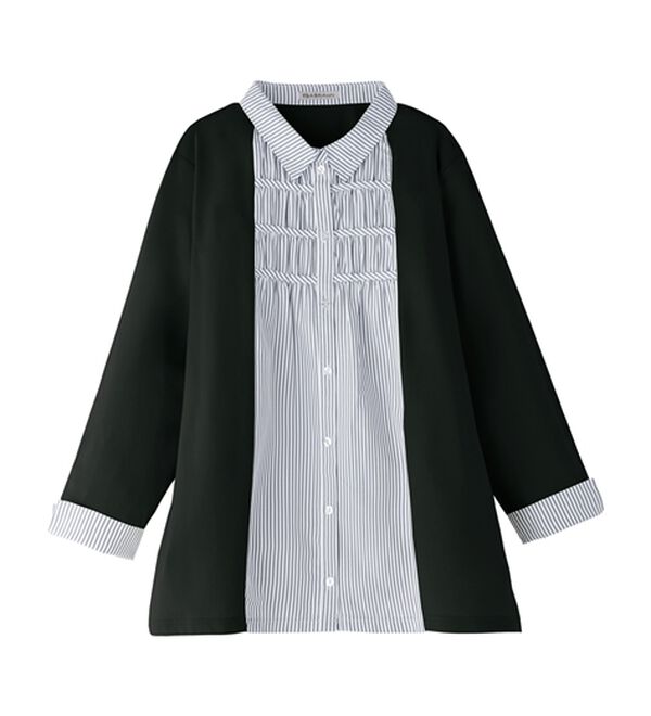 BELLUNA（ベルーナ）の「カーデフェイクストライプシャツ（チュニック）」｜黒