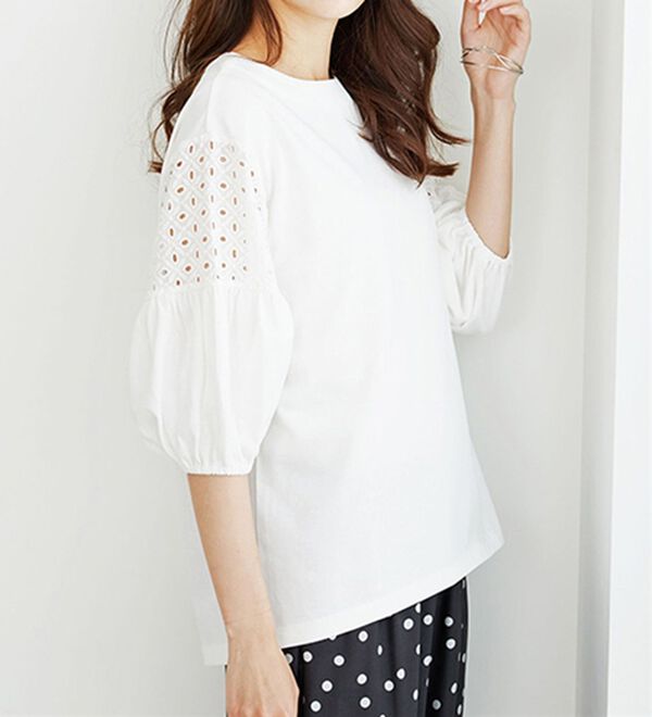 BELLUNA（ベルーナ）の「ボリューム袖レース切替プルオーバー（カットソー）」｜詳細画像