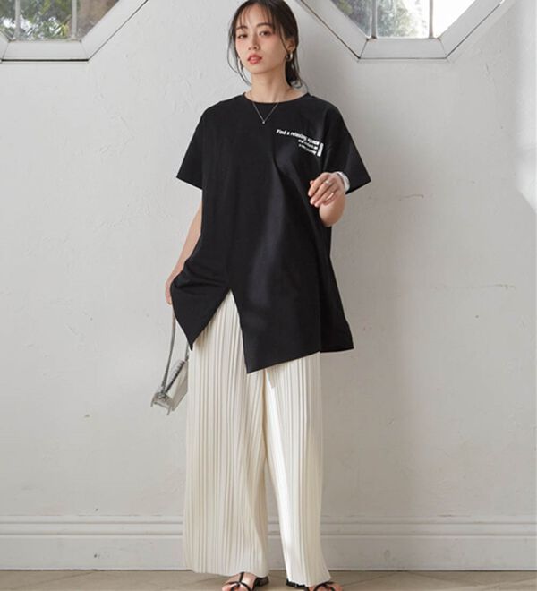 RANAN（ラナン）の「【ひんやり】ロゴプリントチュニックTシャツ（Tシャツ）」｜詳細画像