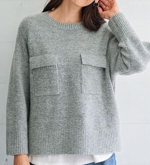 BELLUNA（ベルーナ）の「ポケット付ゆったりショートセーター（ニット・セーター）」｜杢グレー