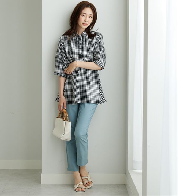 「サッカー素材バックフレアーブラウス（ブラウス）」｜詳細画像