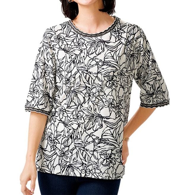 ルフラン（ルフラン）の「かぎ針編使い上品プルオーバー（カットソー）」｜オフ花