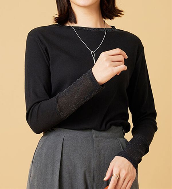 BELLUNA（ベルーナ）の「衿＆袖ラメチュール切替プルオーバー（カットソー）」｜詳細画像