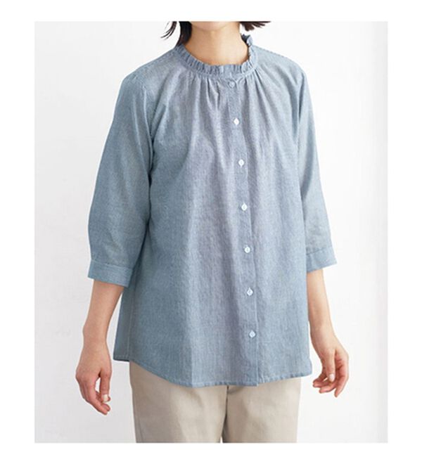 BELLUNA（ベルーナ）の「オーガニックコットン１００％フリル衿ブラウス（チュニック）」｜詳細画像