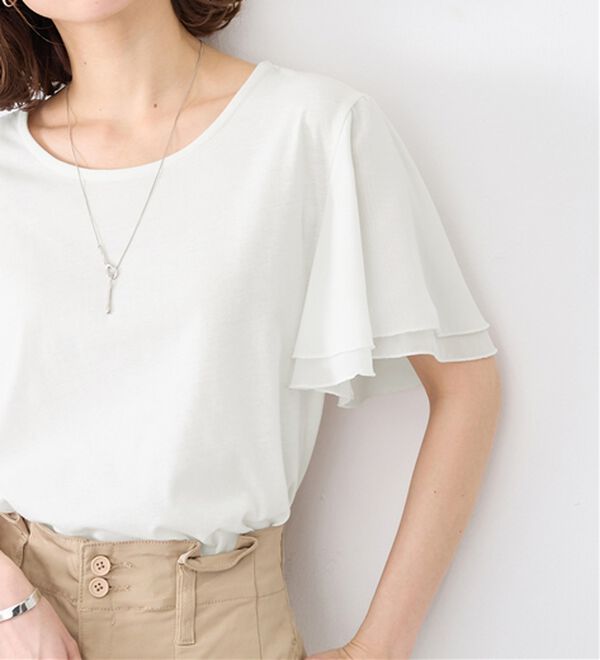 Viola e Viola（ヴィオラ エ ヴィオラ）の「【５つの機能付】袖シフォンゆるＴシャツ（Tシャツ）」｜詳細画像