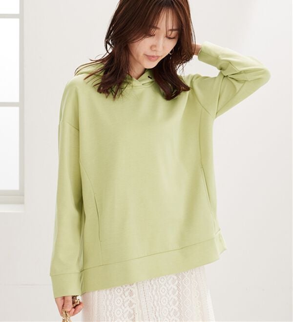 BELLUNA（ベルーナ）の「とろみ素材フードデザインパーカー（パーカー）」｜ライトグリーン