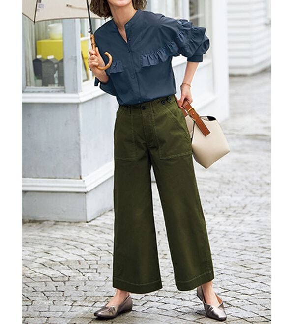 BELLUNA（ベルーナ）の「はっ水綿混ベイカーパンツ（フルレングスパンツ）」｜詳細画像