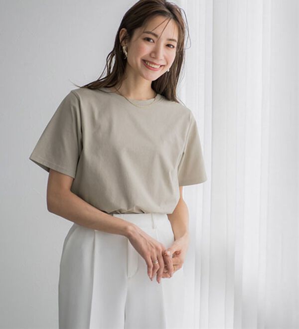 Pierrot（ピエロ）の「【選べるネック】シルケットコットンＴシャツ（Tシャツ）」｜詳細画像