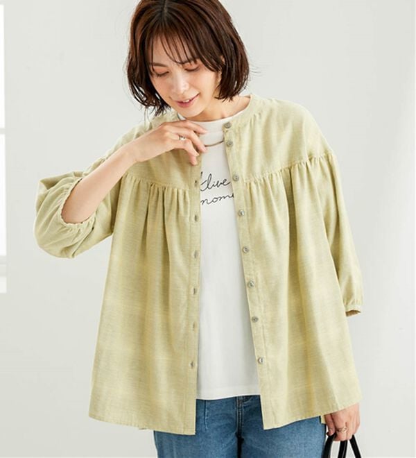 BELLUNA（ベルーナ）の「ダブルガーゼ素材切替デザインブラウス（ブラウス）」｜詳細画像