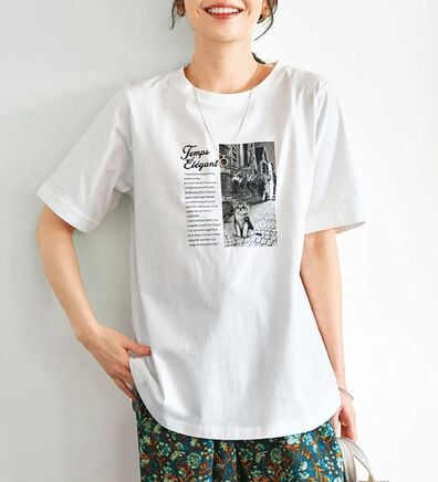 BELLUNA（ベルーナ）の「綿１００％着映えネコ柄プリントＴシャツ（Tシャツ）」