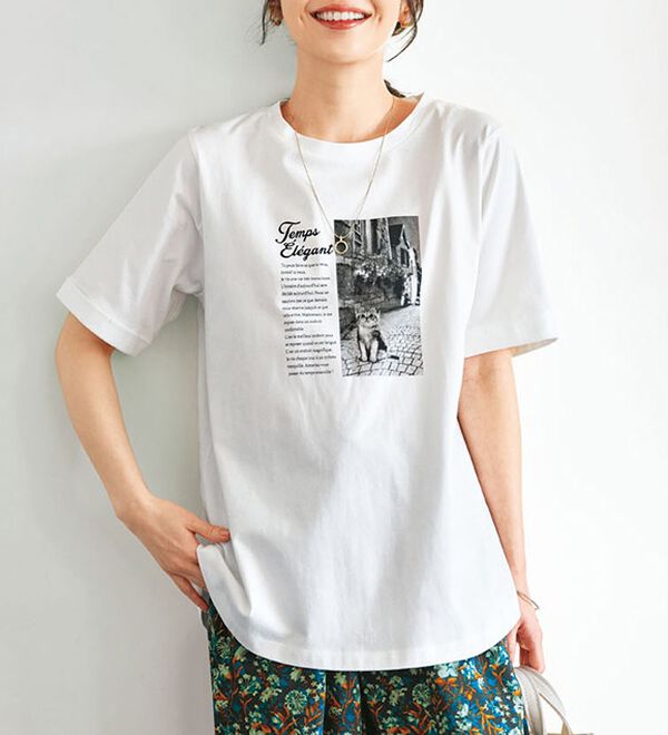 BELLUNA（ベルーナ）の「綿１００％着映えネコ柄プリントＴシャツ（Tシャツ）」｜詳細画像