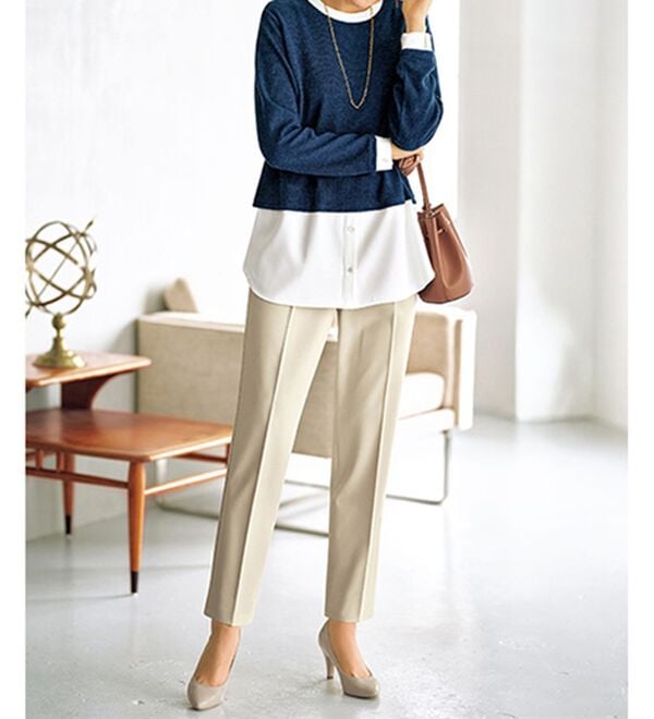 BELLUNA（ベルーナ）の「麻調ストレッチ素材テーパードパンツ（テーパードパンツ）」｜詳細画像