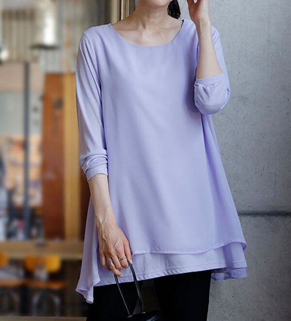 RANAN（ラナン）の「【裏微起毛】異素材切替チュニック（カットソー）」｜ライトパープル