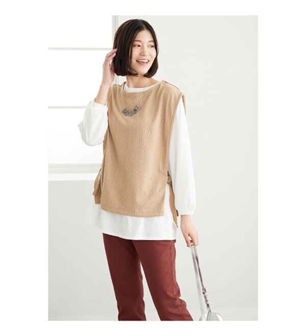 BELLUNA（ベルーナ）の「カットソージャカード素材ベストアンサンブル（アンサンブル）」｜詳細画像