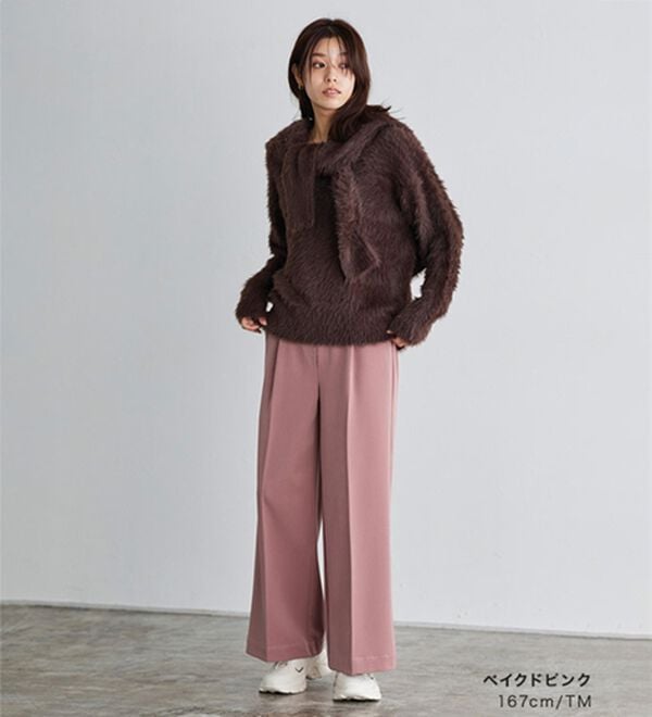 Pierrot（ピエロ）の「【選べる丈】楽ちんきれい高見えワイドパンツ（ワイドパンツ・ガウチョ）」｜詳細画像