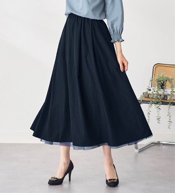 BELLUNA（ベルーナ）の「２倍の着こなし！チュールプリントスカート（ロングスカート）」｜詳細画像